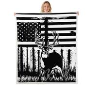 richhome Deer Hunting Throw Blanket American Flag Soft Fleece Sherpa Cozy Fuzzy Plush Warm Wildlife Fuzzy Plush Throw Cute Deer Baby 30x40Inch for Bed Couch Living Room