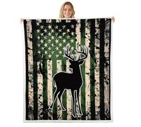 richhome Deer Hunting Throw Blanket Cute Deer Soft Fleece Sherpa Cozy Fuzzy Plush Warm American Camo Flag Fuzzy Plush Throw Wild Animal Baby 30x40Inch for Bed Couch Living Room