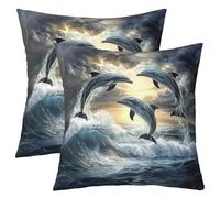 richhome Dolphin Throw Pillow Covers 50x50cm 1Pcs Kids Ocean Wave Marine life Sealife Cushion Case for Boys Girls Teens Summer Sea Creatures Animal Decor Pillowcase Home Decor