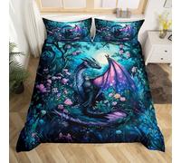 richhome Dragon Bedding Set Single Size Dragon Stuff Comforter Cover Set Wild Life Duvet Cover Jungle Bedspread Cover Room Decor Balck Blue Quilt Cover