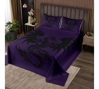 richhome Dragon Bedspread King Size Gray Purple Coverlet Set Magical Dragon Quilted Coverlet for All Season With 2 Pillowcases Wildlife Microfiber Lightweight