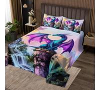 richhome Dragon Castle Bedspread Double Size Kids Western Dragon Coverlet Set for Boys Girls Teens Fantasy Theme Quilted Coverlet Breathable Magic Quilted Mountain