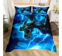 richhome Dragon Duvet Cover Junior/Cot Size Bed Magic Dragon Bedding Set for Boys Girls Blue Fire Comforter Cover Animals Bedroom Decor 2Pcs