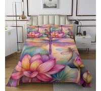 richhome Dragonfly Bedspread King Size Kids Blossom Flowers Floral Pattern Coverlet Set for Boys Girls Summer Ocean Sea Lake Animal Lotus Pond Quilted Coverlet Room Decor