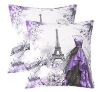 richhome Eiffel Tower Throw Pillow Covers 40x40cm 1Pcs Girls Dress Floral Flower Purple Cushion Case for Women Adults Teens Modern French Paris Style Romantic City Decor Pillowcase Home Decor