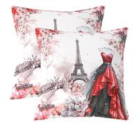 richhome Eiffel Tower Throw Pillow Covers 45x45cm Set of 4 Girls Dress Floral Flower Red Cushion Case for Women Adults Teens Modern French Paris Style Romantic City Decor Pillowcase Home Decor