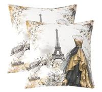 richhome Eiffel Tower Throw Pillow Covers 45x45cm Set of 4 Girls Dress Floral Flower Yellow Cushion Case for Women Adults Teens Modern French Paris Style Romantic City Decor Pillowcase Home Decor