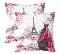 richhome Eiffel Tower Throw Pillow Covers 50x50cm 1Pcs Girls Dress Floral Flower Rose Red Cushion Case for Women Adults Teens Modern French Paris Style Romantic City Decor Pillowcase Home Decor