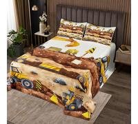 richhome Excavator Bedspread King Size Kids Construction Vehicles Coverlet Set for Boys Girls Teens Equipment Trucks Road Quilted Coverlet Breathable Cartoon Car Quilted