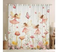 richhome Fairy Curtains for Bedroom Living Room Floral Flower Fairies 30%-50% Blackout Shades Enchanted Wonderland Room Curtain Butterfly Window Treatments,2 Panels W66*L90 Botanical Plants Decor