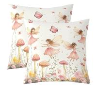 richhome Fairy Throw Pillow Covers Set of 2 Floral Flower Fairies Decor Pillowcase Enchanted Wonderland Cushion Covers for Sofa Couch Bed Butterfly Cushion Case Botanical Plants 40x40cm