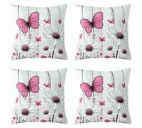richhome Farmhouse Floral Throw Pillow Covers Set of 4 Kids Boys Girls 50x50cm White Daisy Flower And Pink Butterfly Cushion Case Rustic Wood Board Decor Pillowcase Natural Theme Indoor Outdoor