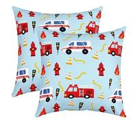 richhome Fire Engine Pillow Covers 20"x20",Boys Cartoon fire Trucks Cars Cushion Covers for Car RV Camper Office,City Traffic Lights Fire Hydrant Pillowcases Outdoor Pillow Covers Set of 2