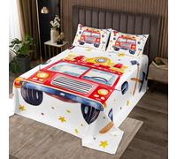 richhome Fire Truck Bedspread King Size Kids Firemen Car Vehicle Coverlet Set for Boys Girls Teens Car Fire Axe Quilted Coverlet Breathable Firefighter Quilted Fire Engine
