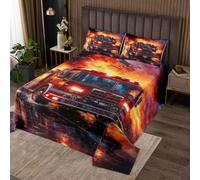 richhome Fire Truck Bedspread King Size Kids Firemen Car Vehicle Coverlet Set for Boys Girls Teens Fire Engine Quilted Coverlet Breathable Firefighter Quilted