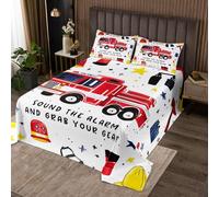 richhome Fire Truck Bedspread Single Size Kids Firemen Car Vehicle Coverlet Set for Boys Girls Teens Car Helmet Quilted Coverlet Breathable Firefighter Quilted Fire Engine