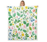 richhome Floral Fleece Throw Blanket Cute Flower Sherpa Blanket for Kids Women Men Plush Fuzzy Garden Plants Design Double 60x79Inch Wildflower for Bed Couch Chair Living Room Green and Yellow