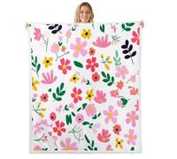 richhome Floral Sherpa Blanket Plush Blossom Flowers Pattern Fleece Throw Blanket Boys Girls Cute Flower for Bed Couch Chair Living Room Natural Theme Bedroom Decor Pink Green Yellow Single 50x60Inch