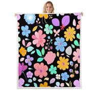 richhome Floral Sherpa Blanket Plush Fuzzy Cute Flower Fleece Throw Blanket Boys Girls Colorful Flower for Bed Couch Chair Living Room Cartoon Printing Bedroom Decor Black Pink Yellow Single 50x60Inch