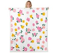 richhome Floral Sherpa Throw Blanket for Couch Cute Flower Super Soft Cozy Fleece Floral Botanical Blanket for Winter, Plush Throw Wildflower 40x50Inch Yellow and Pink All Season
