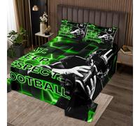 richhome Football Coverlet Set Green and Black Bedspread for Kids Boys Girls Room Decor Rugby Sports Coverlet Double Size Eat Sleep Respect Football Quilted