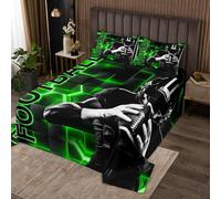 richhome Football Coverlet Set Green and Black Bedspread for Kids Boys Honeycomb Rugby Sports Coverlet King Size Eat Sleep Respect Football Quilted