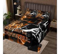 richhome Football Coverlet Set Orange and Black Bedspread for Kids Boys Girls Room Decor Rugby Sports Coverlet Single Size Eat Sleep Respect Football Quilted