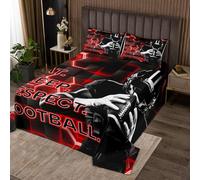 richhome Football Coverlet Set Red and Black Bedspread for Kids Boys Girls Room Decor Rugby Sports Coverlet King Size Eat Sleep Respect Football Quilted