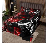 richhome Football Coverlet Set Red and Black Bedspread for Kids Boys Honeycomb Rugby Sports Coverlet Double Size Eat Sleep Respect Football Quilted