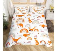 richhome Fox Cotton Duvet Cover Set Double Size Kids Rainbow Cloud Comforter for Boys Girls Teens Cartoon Animal Bedding Set Breathable Cute Duvet Set Room Decor Kawaii Quilt Set