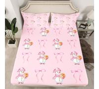 richhome Girls Bow Fitted Sheet with 1 Pillowcase Single Size Pink Christmas Snowman Bed Sheets Set 16" Deep Pocket Cute Xmas Bedding Lovely Bowknot Decor Merry Christmas Breathable Soft Microfiber