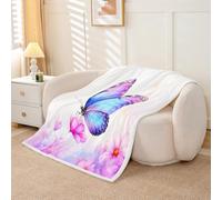 richhome Girls Butterfly Fleece Throw Blanket Baby 30x40Inch Kids Purple Blue Sherpa Blanket Plush Fuzzy for Bed Couch Chair Living Room, Chic Butterflies Bed Blanket Room Decor