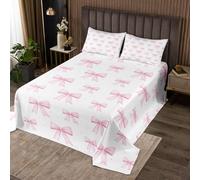 richhome Girls Pink Bowknot Bedspread Single Size Bow Coverlet Set for Kids Women Dreamy Princess Quilted Coverlet Cute Kawaii Bow-tie Room Decor