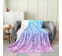richhome Girls Snowflake Flannel Fleece Throw Blanket Purple Blue Princess Baby 30x40Inch Letter Y Fleece Throw Blanket for Kids Christmas Winter Snow for Bed Couch Chair Glitter Bedroom Decor