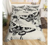richhome Gothic Skull Head Bedding Set Single Size Deco Death Butterflies and Flower Duvet Cover Set Skull Grey Bone Paved Comforter Cover Set for Teenagers