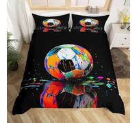 richhome Graffiti Soccer Duvet Cover Junior/Cot Bed Size Soccer Lover Gift Comforter Cover for Boys Girls Hippie Graffiti Bedding Set 2Pcs Colorful Modern Room Decor Breathable Soft Microfiber