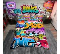 richhome Graffiti style Bedding Set Double Size theme Hip Hop Kids Comforter Cover Set teenage boy illustration, decoration for young Duvet Cover Set Street Culture 3 pieces