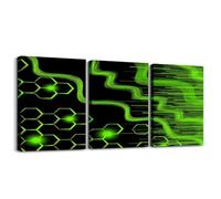 richhome Green and Black Picture Wall Decor 40x30cm 3 Piece Honeycomb Canvas Wall Art Modern Hexagon Theme Office Wall Decorations Artwork Posters Geometrical Wall Painting