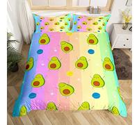 richhome Green Avocado Duvet Cover 3 pieces Colorful Stripes Shinny Dots Comforter Cover for Kids Boys Girls Lovely Avocado Fruits Ultra Soft Bedspread Bedroom Decor Quilt Cover Double Size