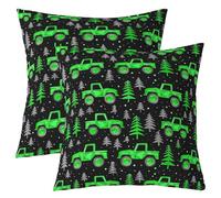 richhome Green Cartoon Truck Throw Pillow Covers 50x50cm Set of 4 Kids Mountain Off-Road Vehicle Car Cushion Case for Boys Girls Woodland Tree Happy Camping Decor Pillowcase Home Decor