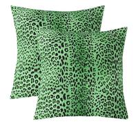 richhome Green Leopard Print Pillow Covers for Couch Sofa Bed,Watercolor Retro African Cheetah Skin Pillow Covers 20"x20" Set of 2,Vintage Country Decor Wild Animals Square Cushion Cases Set
