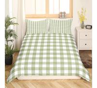 richhome Green Plaid Buffalo Check Plaid Bedding Duvet Cover Set Classic Gingham Pattern Comforter Cover Set Light Green White Scottish Bedspread Cover Bedroom Quilt Cover 3Pcs King