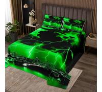 richhome Green Thunder Lightning Coverlet Set King Size Kids Cool Flashing Lightning Quilted Coverlet for Boys Girls Teens Natural Weather Sky Cloud Storm Abstract Bedspread Room Decor