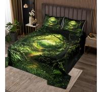 richhome Green Tree Bedspread Double Size Kids Nature Landscape Coverlet Set for Boys Girls Teens Mystic Quilted Coverlet Spring Scenic Bedroom Decor
