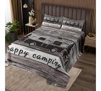 richhome Grey Camper Bedspread Double Size Happy Camping Coverlet Set for Kids RV Camping Car Camper Accessories for Travel Vintage Quilted Coverlet Women Men Teens Decor All Season