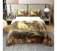 richhome Grey Wild Wolf 100% Cotton Comforter Cover King Autumn Jungle Trees Duvet Cover for Kids Boys Girls Nature Animal Wolf Quilt Cover Oil Painting Style Bedding Set with 2 Pillowcases Soft