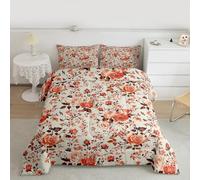 richhome Groovy Flower Comforter Set Retro Floral Boho Bedding Set with 2 Pillow Cases 70S Hippie Flowers Bohemian Kids King Bedclothes Psychedelic Floral Bedroom Decor Orange Pink Duvet Quilt Soft