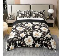 richhome Groovy Flower Duvet Cover 100% Cotton Double Retro Floral Boho Bedding Set Soft 70S Hippie Groovy Flowers Bohemian Comforter Cover 3Pcs Psychedelic Floral Bedroom Decor Black White Silver