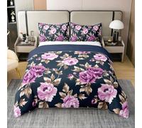 richhome Groovy Flower Duvet Cover 100% Cotton King Size Retro Floral Boho Bedding Set for 70S Hippie Flowers Bohemian Comforter Cover Floral Bedroom Decor 3Pcs Navy Purple With 2 Pillowcases