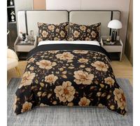 richhome Groovy Flower Duvet Cover 100% Cotton Super King Retro Floral Boho Comforter Cover for 70S Hippie Groovy Flowers Bohemian Bedding Set 3Pcs Psychedelic Floral Room Decor Gold and Black Soft